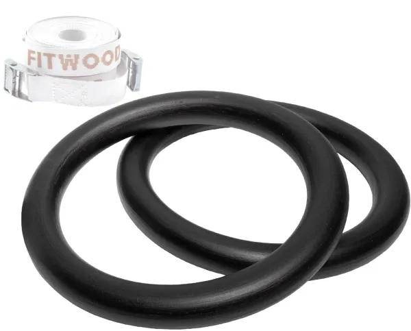 FitWood ULPU Gymnastikkringer 28mm - Svart overflate/ Hvit Stropp