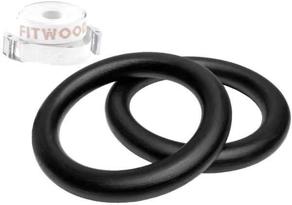 FitWood ULPU MINI Gymnastikkringer 28mm - Svart overflate / Hvit Stropp