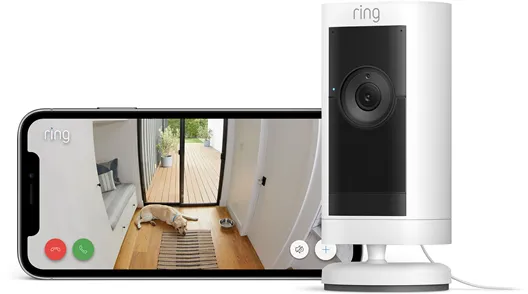 Ring Stick Up Cam Pro utendørs sikkerhetskamera med strømkontakt, Hvit
