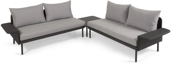 Zaltana, Utendørs sofasett, svart, aluminium